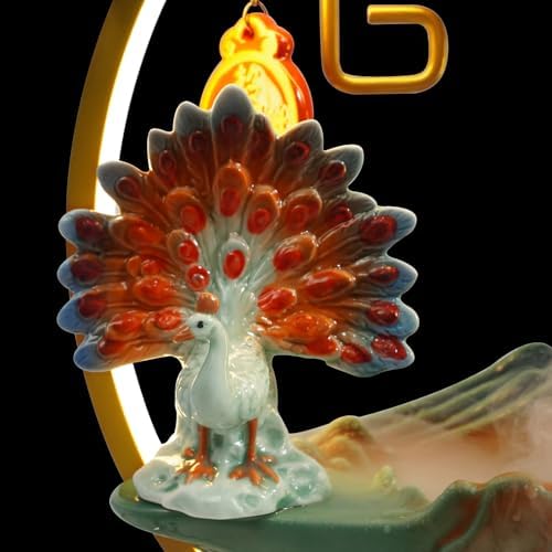 Peacock Tabletop Fountain with LED Lighting