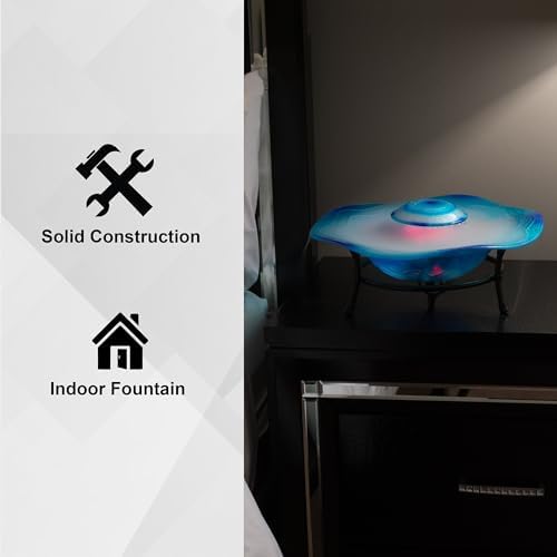 XBrand 8-Inch Tabletop Mist Fountain with 12 Color-Changing LED Lights and Inline Control