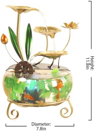 Elegant Tabletop Lotus Leaf Water Fountain with Fish Tank and LED Light