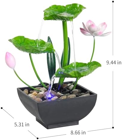 YOQUATE 3-Tier Tabletop Water Fountain with Lotus Design