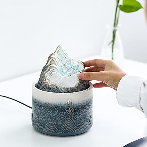 Blue Ceramic Tabletop Fountain with Rolling Ball Meditation