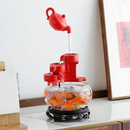 AOTPA Indoor Table Top Fountain Ceramic Decorative Glass Fish Tank Water Ornament