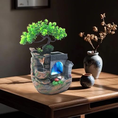 Tabletop Indoor Fountain with LED Light and Automatic Pump