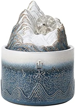 Blue Ceramic Tabletop Fountain with Rolling Ball Meditation