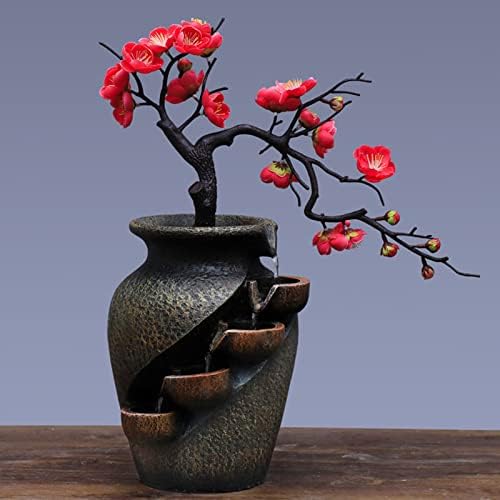 Tabletop Waterfall Fountain with Flower Vase and Artificial Bouquet