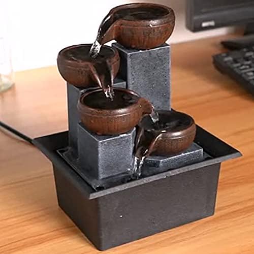 Tabletop Water Fountain with LED Yellow Light for Office and Home Decor