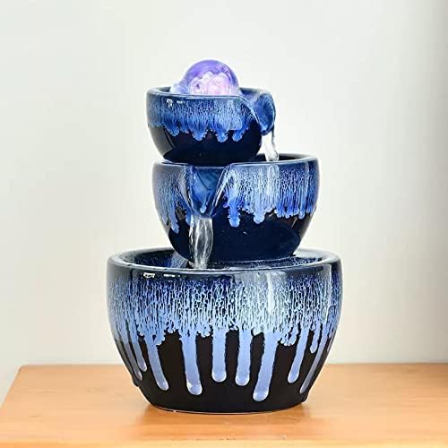 SLEEVE 3 Tier Ceramic Tabletop Waterfall Fountain with LED Lights