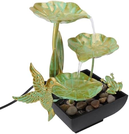 Bird Lotus Waterfall Fountain with LED Lights and Silent Pump