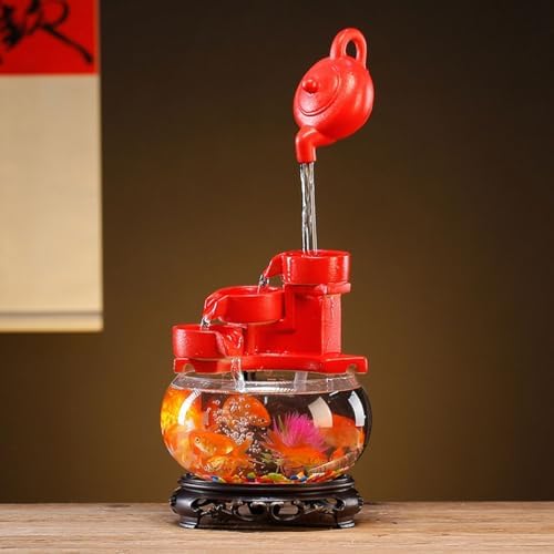 AOTPA Indoor Table Top Fountain Ceramic Decorative Glass Fish Tank Water Ornament