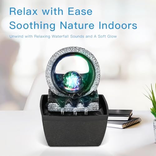 Hebafri Tabletop Water Fountain with LED Light