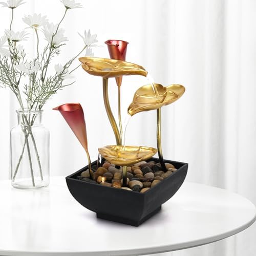 Lotus Leaf Water Fountain with LED Lights and Calla Lily Accents
