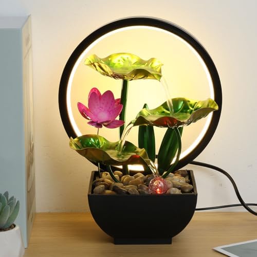 3 Tier Leaf Tabletop Water Fountain with LED Lights for Relaxation
