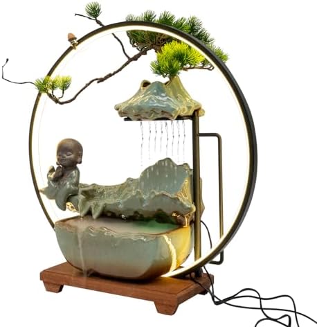 Modern Tabletop Waterfall Fountain with LED Light Mist