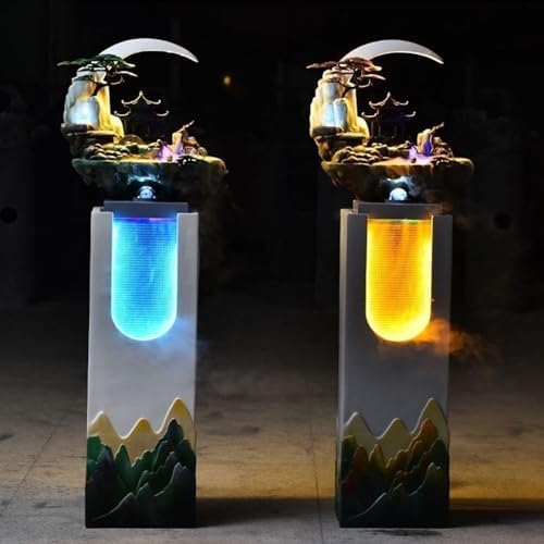 Yellow Outdoor Garden Water Fountain with LED Lights and Artificial Rockery