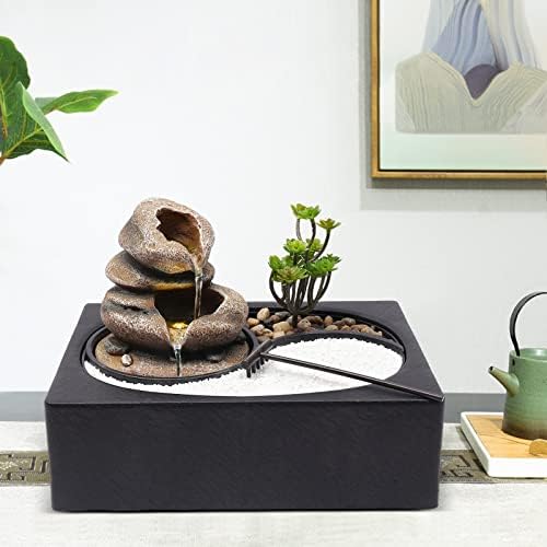 Elegant 11in Tabletop Water Fountain with LED Light and Pump