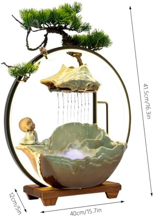 Tabletop Water Fountain with Monk Sculpture and LED Lights