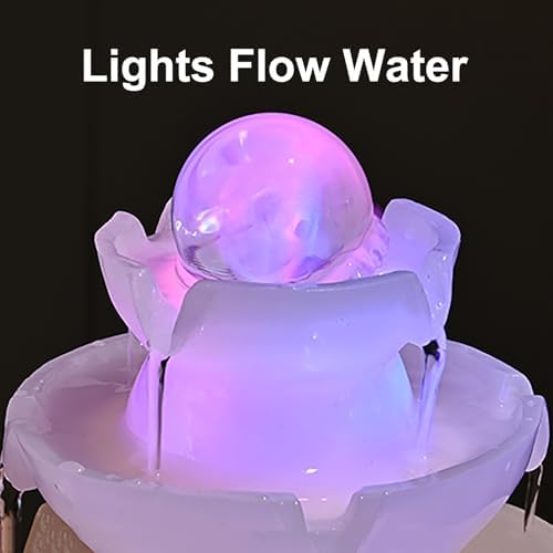 Resin Desk Water Fountain with LED Light and Rotating Crystal Ball