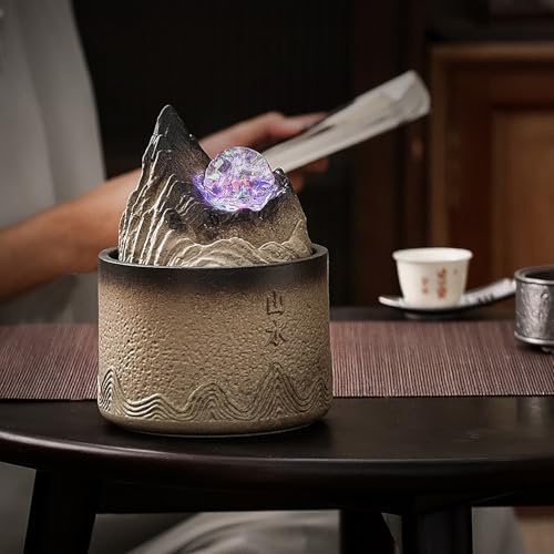 Ceramic Tabletop Water Fountain with Rolling Ball for Home and Office