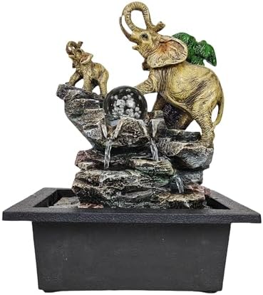 Decorative Elephant Cascade Tabletop Fountain with LED Light 3-Tier Design