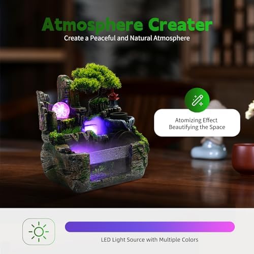 Kaichenyt Desktop Rockery Water Fountain with LED Light and Atomizer