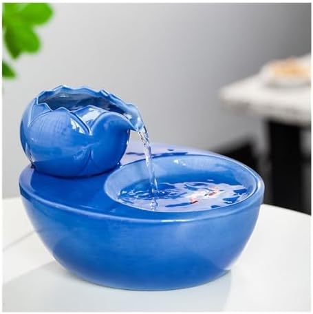 Pink Ceramic Tabletop Water Fountain with Running Water and Koi Design