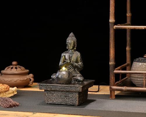 Seyee-bro Tabletop Water Fountain Buddha Statue Humidifier Decor