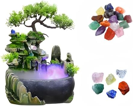 Free 10 PCS Crystal Energy Guard Tabletop Bonsai Fountain with LED Lights