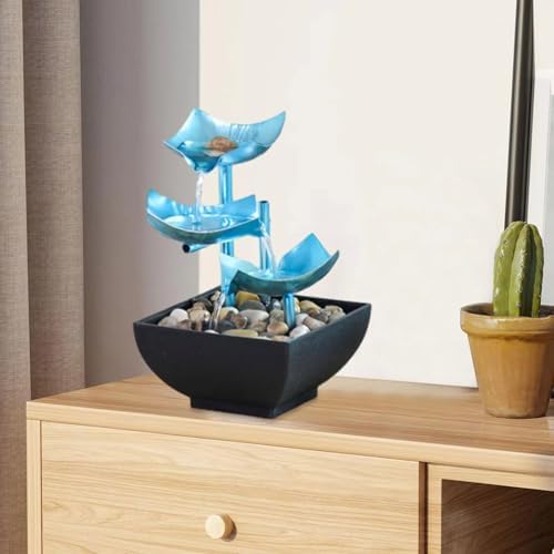 APLUSH Blue 3-Tier Tabletop Waterfall Fountain for Home Relaxation