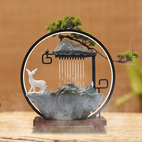Tabletop Water Fountain with LED Light and Ceramic Deer
