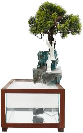 Elegant Desktop Waterfall Fountain with Fish Tank and LED Light