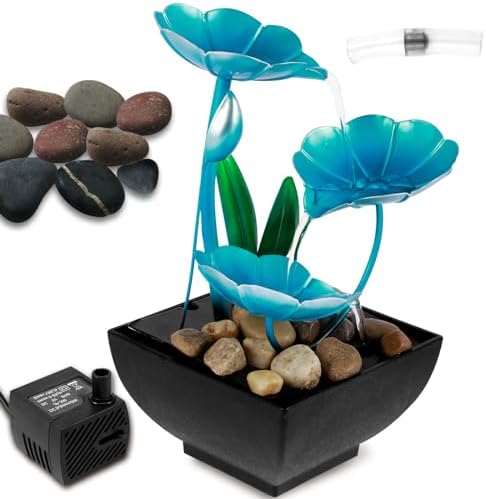 Abizarch Blue Lotus Tabletop Fountain USB Powered Mini Waterfall Decoration