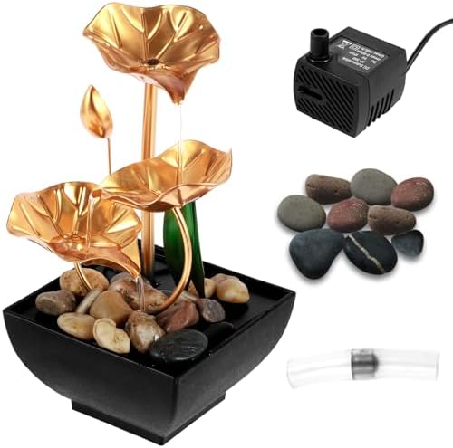 Golden 3-Leaf Lotus Tabletop Fountain USB Powered