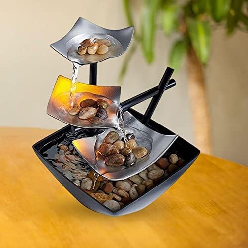 Generic Small Relaxation Tabletop Fountain USB Illuminated with Light Black Silver