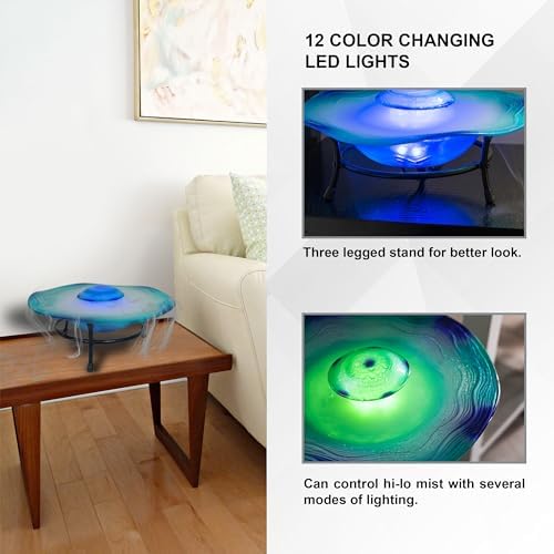 XBrand 8-Inch Tabletop Mist Fountain with 12 Color-Changing LED Lights and Inline Control