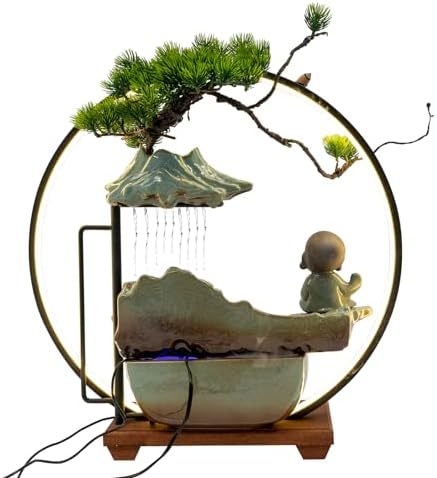 Bacacoo Desktop Water Fountain with LED Light and Buddha Statue