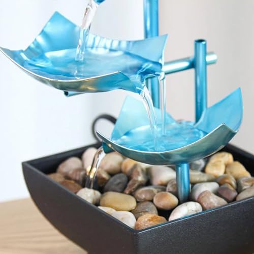 APLUSH Blue 3-Tier Tabletop Waterfall Fountain for Home Relaxation