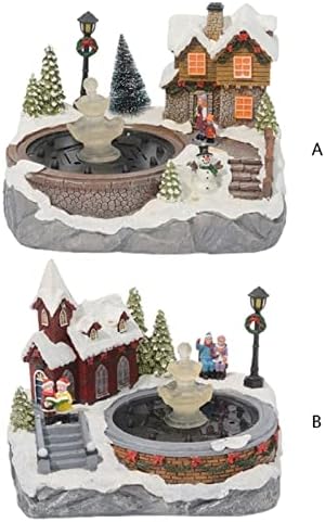Tabletop Fountain with LED Light and Christmas Village Scene Decor