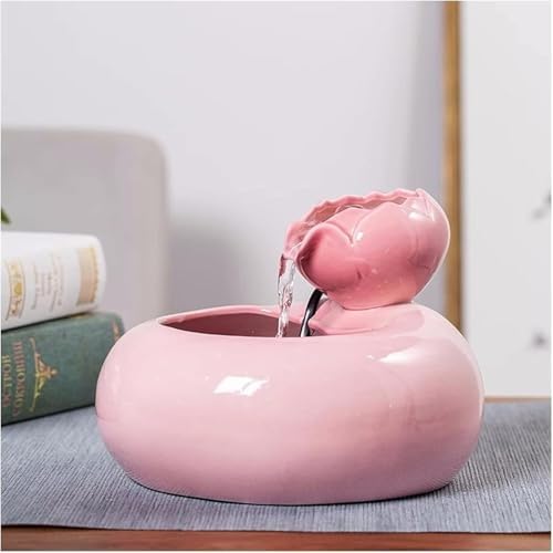 Pink Ceramic Tabletop Fountain with Water Pump for Home and Office