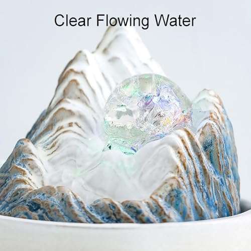 Ceramic Tabletop Water Fountain with Rolling Ball for Home and Office