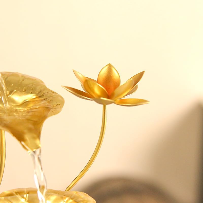 Elegant Tabletop Lotus Leaf Water Fountain with Fish Tank and LED Light