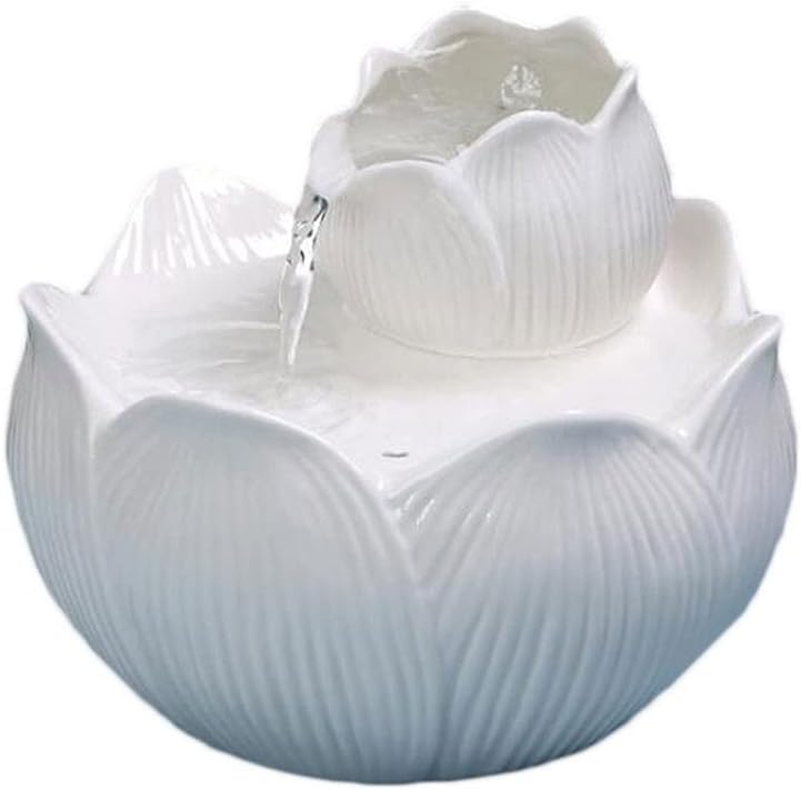 Lotus Tabletop Fountain Ceramic Indoor Water Feature White