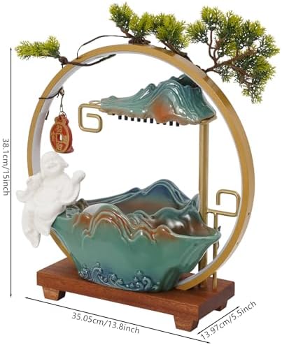 Chinese Style Landscape Deer Tabletop Water Fountain with LED Light and Mist