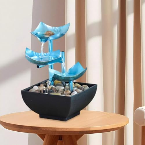 APLUSH Blue 3-Tier Tabletop Waterfall Fountain for Home Relaxation