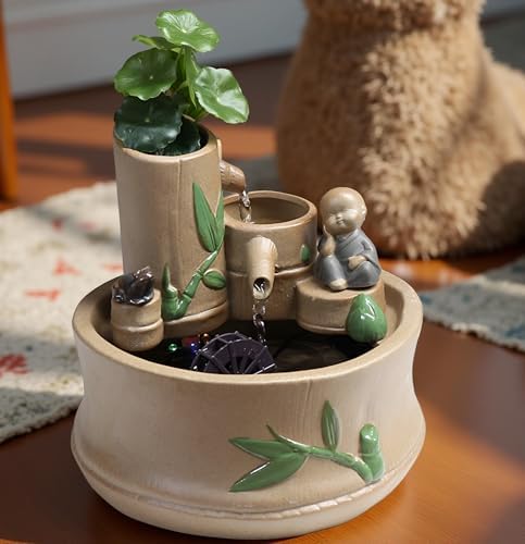 866 Inch Bamboo Tabletop Fountain with 3 Tier Waterfall and Frog Ornament