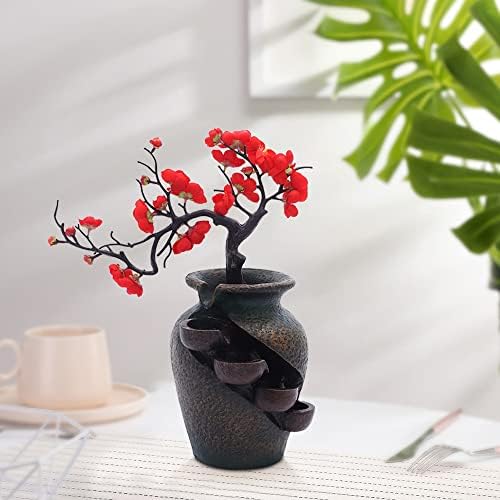 ZeStarDair Tabletop Water Fountain with 4 Layers and Simulated Plum Blossoms