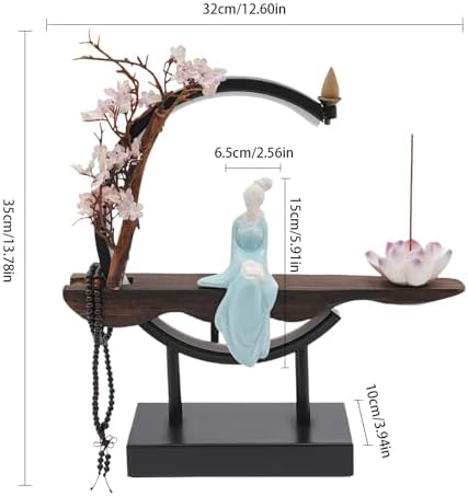 BenHookyle Tabletop Fountain with LED Light and Artificial Peach Blossoms
