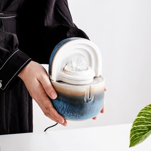 Ceramic Small Fountain with Water Wheel for Home Dcor