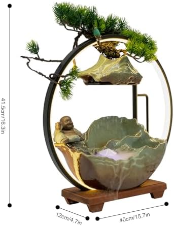 Tabletop Water Fountain with LED Light and Mist for Feng Shui and Relaxation