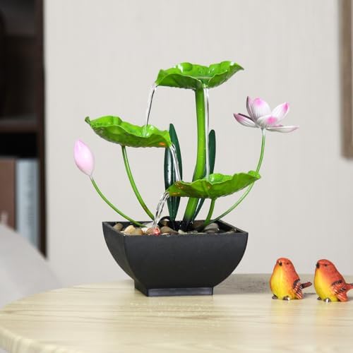 YOQUATE 3-Tier Tabletop Water Fountain with Lotus Design