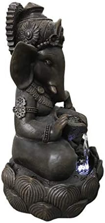 Hi-Line Gift Lord Ganesh Sculptural Tabletop Fountain with Cool White LED Lights Brown